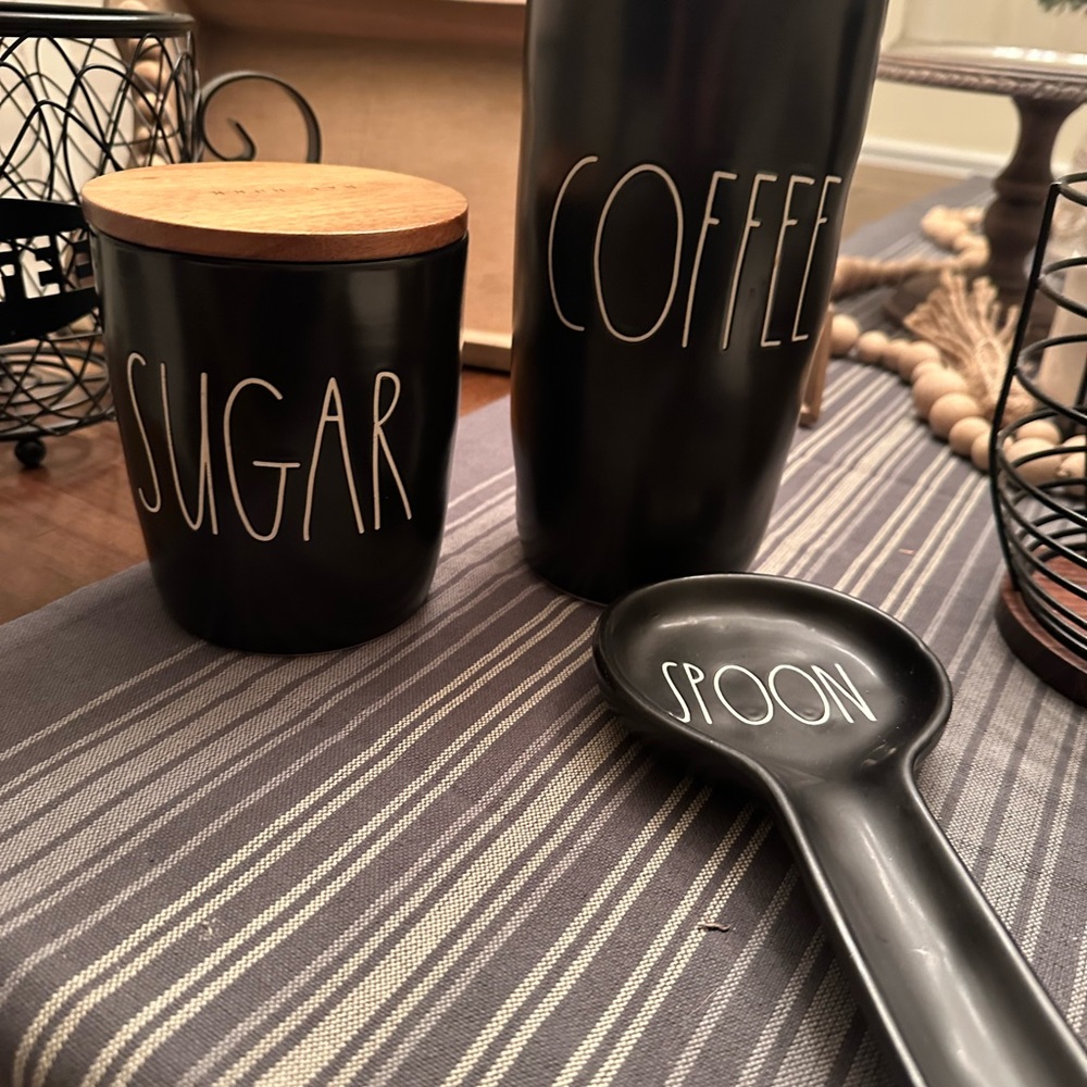 Rae Dunn Black Coffee and Tea Accessories Set